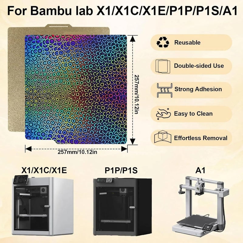 IdeaFormer-3D Smooth Kaleidoscope PEK+Textured PEI Build Plate for Bambu Lab X1 X1C X1E P1P P1S P2S A1, Flexible PEK PEI Bed Plate for Bambu 257x257mm 3D Printer Platform - Image 4